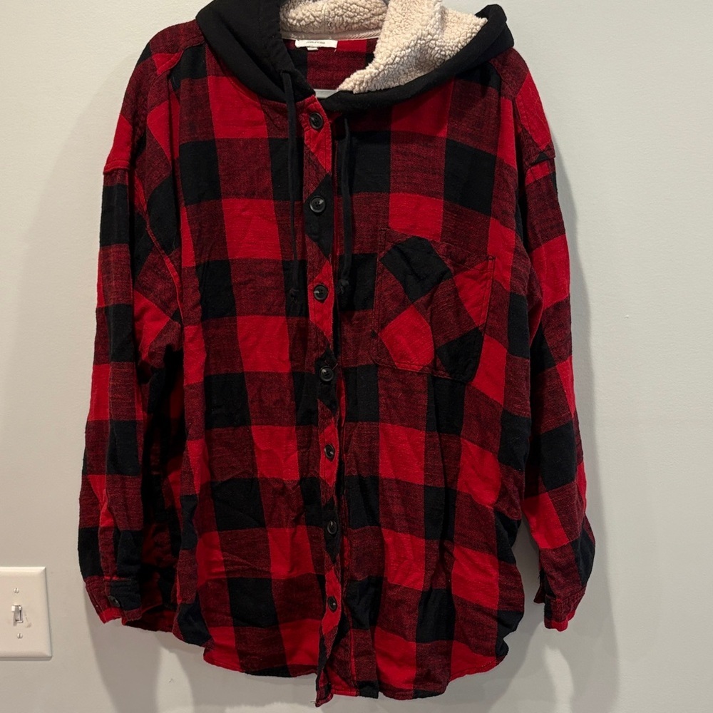 Maurices Red and Black Checkered Utility Jacket
